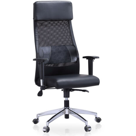 Fauteuil Pivotant Airflow Simili Cuir / Maille Respirante Noire.