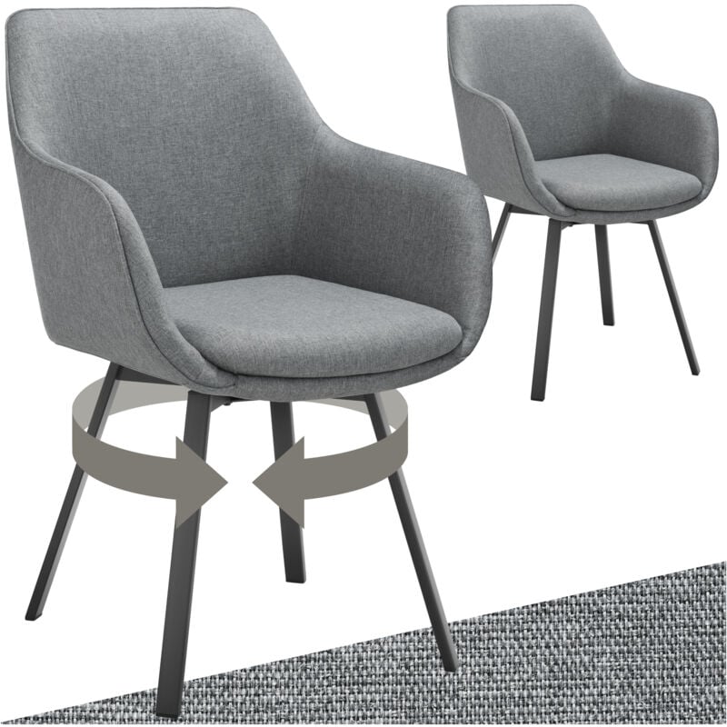 Tectake - Lot 2 Fauteuils pivotants rembourrés avec accoudoirs et dossier gris