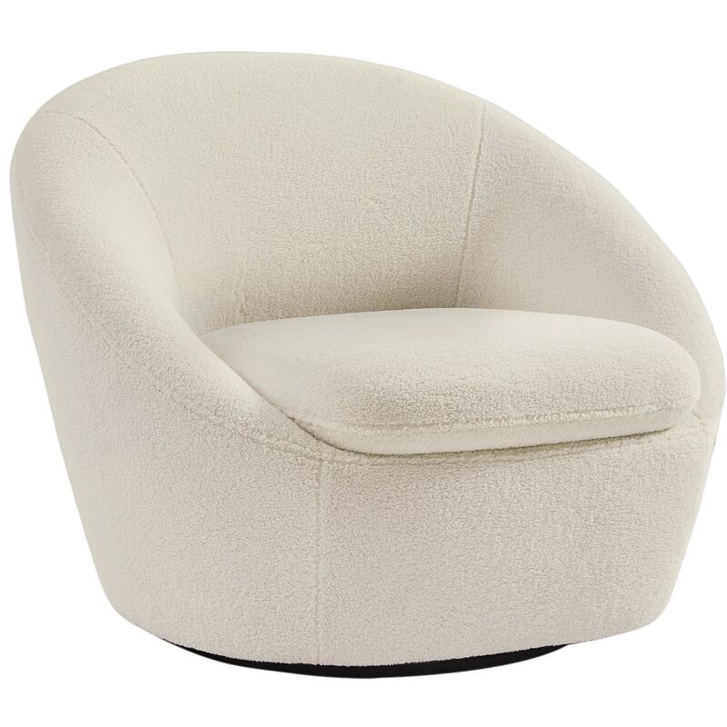 Vente-unique - Fauteuil pivotant arrondi en tissu bouclette blanc lacara