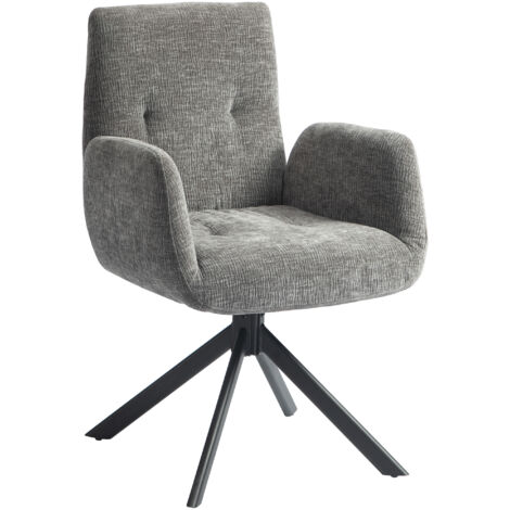 Fauteuil pivotant avec accoudoir,style laine-lin,fauteuil moderne rembourré avec coutures boutonnées,pieds en acier,pour salon,chambre,gris foncé
