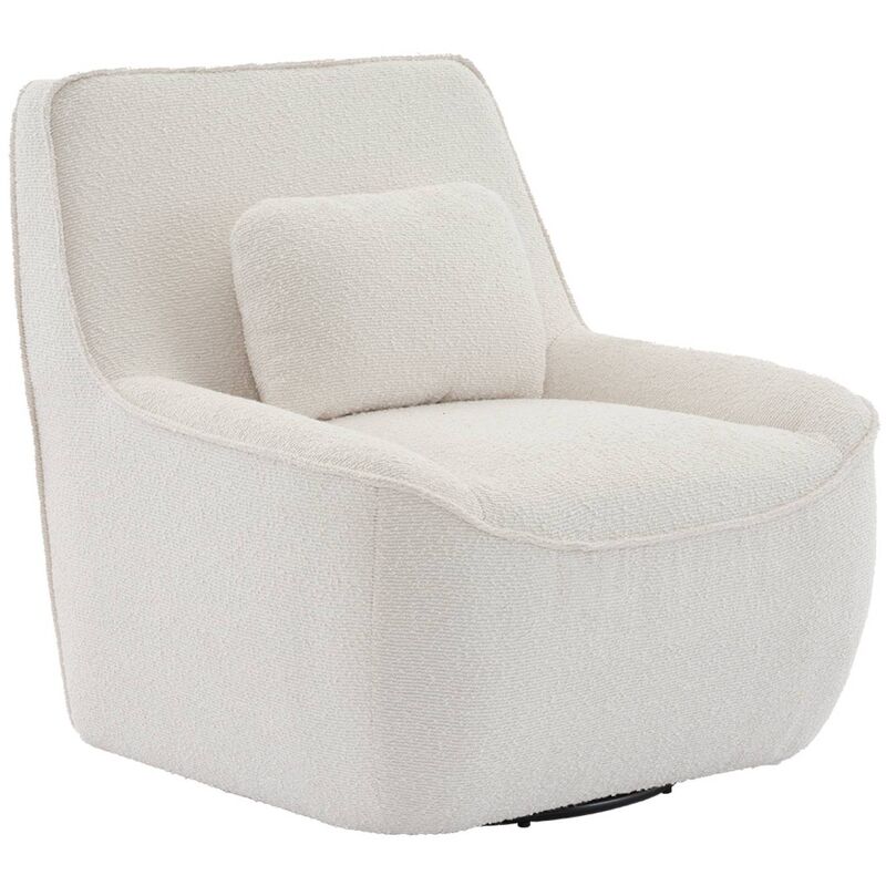 Sweeek - Fauteuil pivotant 360° en bouclette texturée blanc avec coussin intégré et déhoussable - lounge l 83 x p 83 x h 83cm