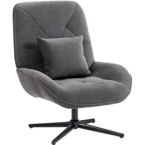 Fauteuil pivotant d'appoint, fauteuil en chenille avec coussin lombaire, dossier haut, assise profonde, gris foncé
