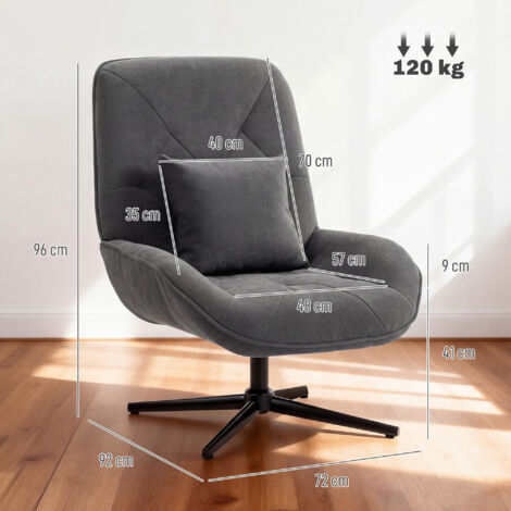 Fauteuil pivotant d'appoint, fauteuil en chenille avec coussin lombaire, dossier haut, assise profonde, gris foncé
