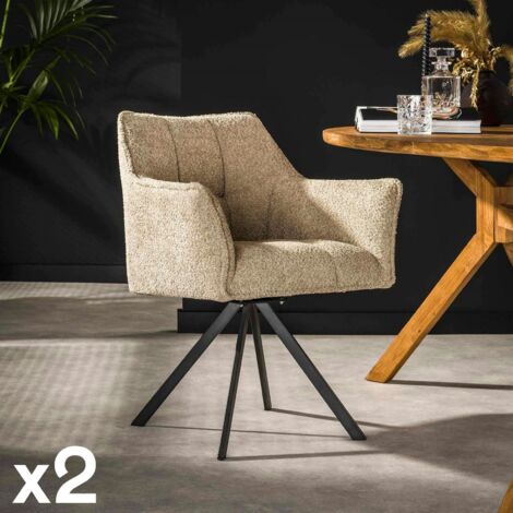 Fauteuil pivotant de table en bouclette sable (lot de 2) MELBOURNE