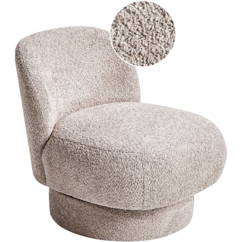 Beliani - Fauteuil Pivotant en Tissu Bouclé Dossier Incurvé Rembourré Beige Aylo