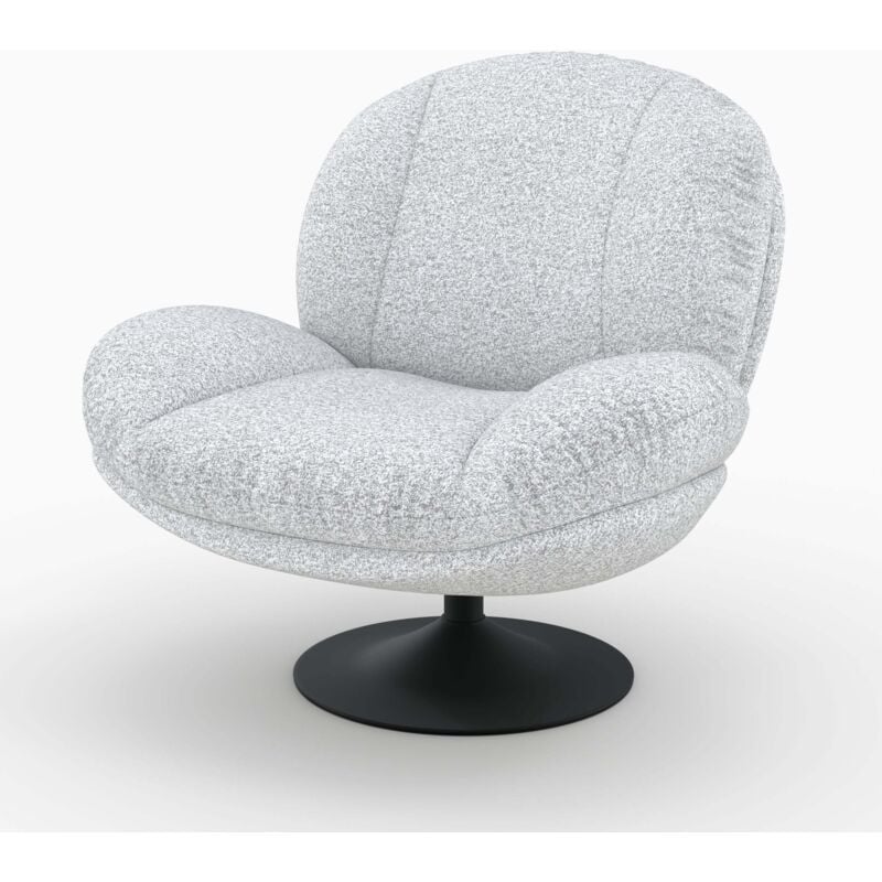 Rendez-vous Déco - Fauteuil pivotant en tissu bouclé gris chiné - ricci