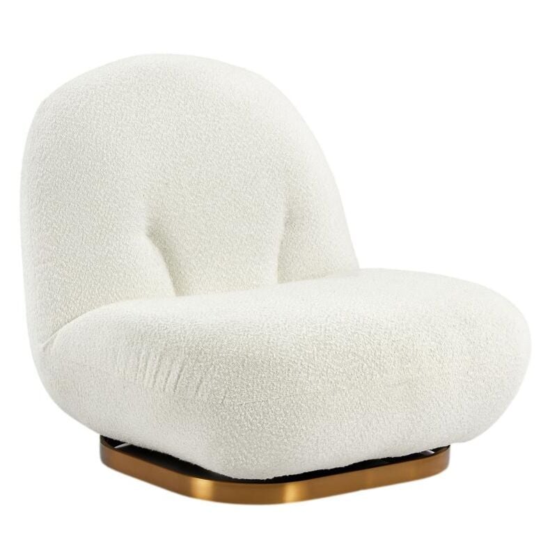 Vente-unique - Fauteuil pivotant en tissu bouclette blanc lodosa