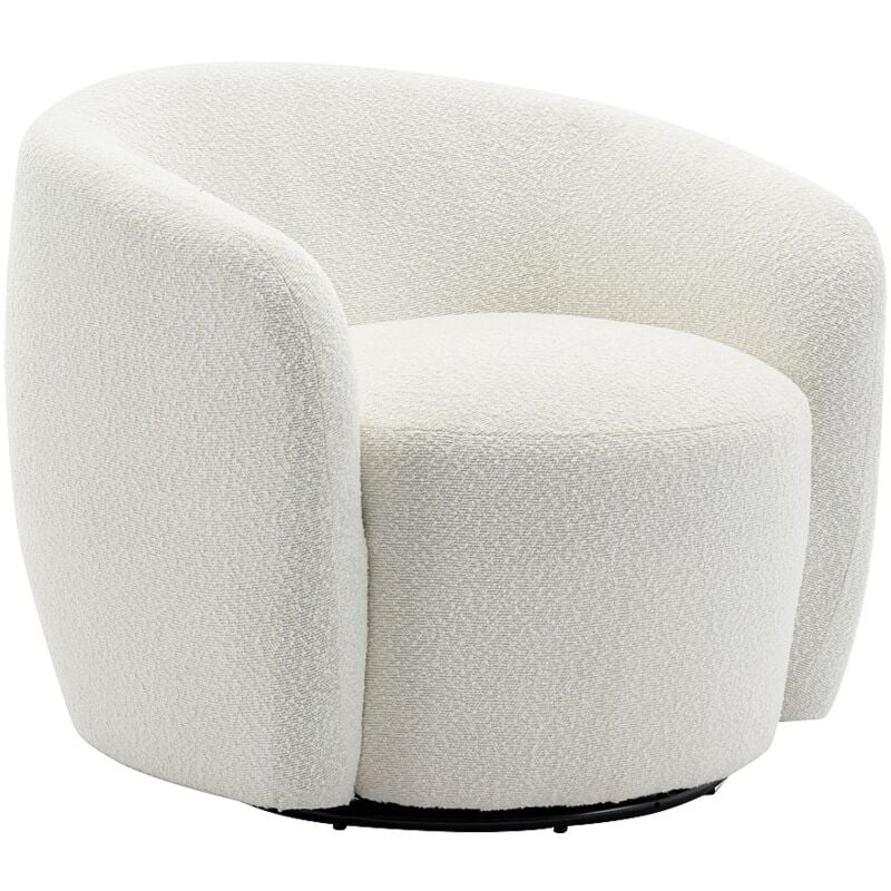 Vente-unique - Fauteuil pivotant en tissu bouclette blanc vereide