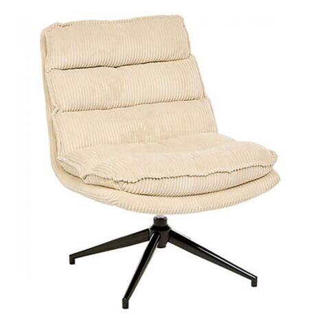 Fauteuil pivotant en velours côtelé beige avec des pieds en métal noir - Longueur 64 x Profondeur 74,5 x Hauteur 87 cm