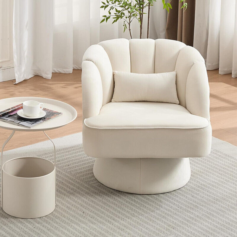 Hoerfuriy – Fauteuil pivotant en velours 360° – Confort ergonomique avec assise profonde – Base conique stable pour salon et chambre – Beige
