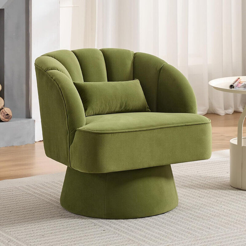 Lunsy - Fauteuil Pivotant en Velours, Fauteuil Rond Moderne, Chaise Coiffeuse en avec Dossier Ouvert, Fauteuil Salon Incurvé en Base Pivotante, pour