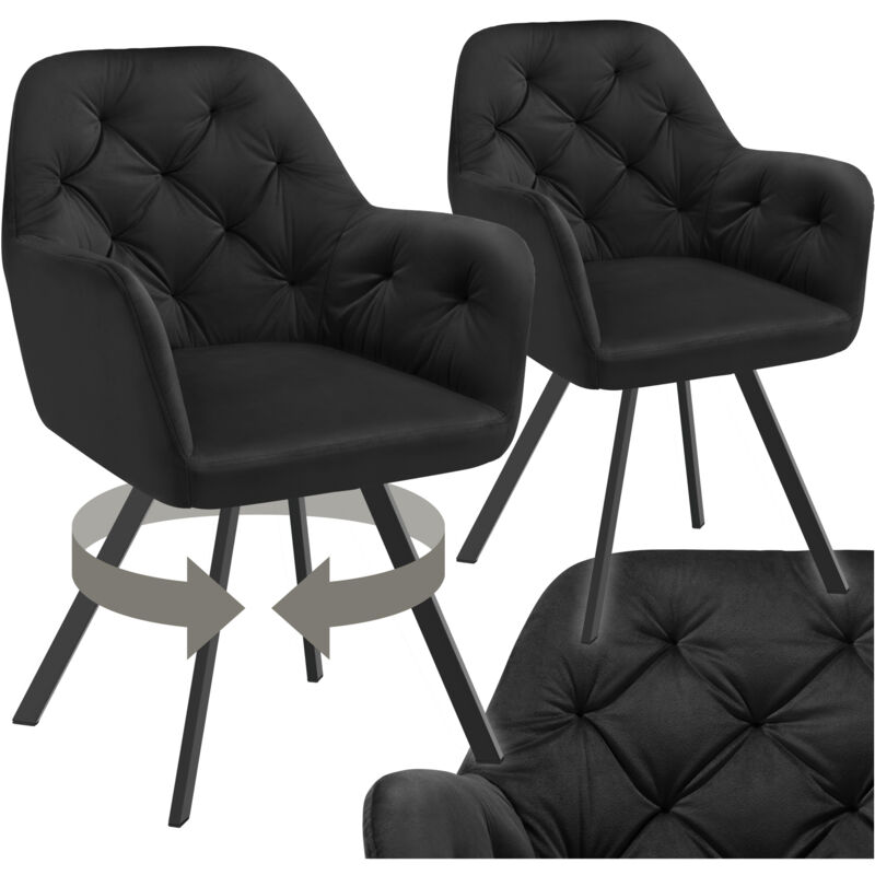 Lot 2 fauteuils pivotants 180° velours rembourrés motif matelassé noir