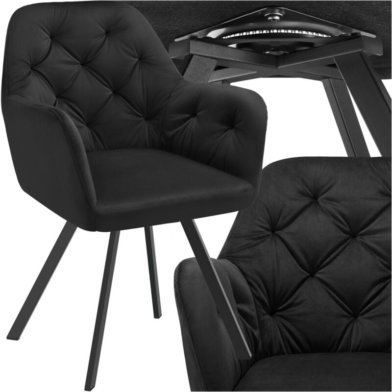 Tectake - Fauteuil pivotant 180° en velours rembourré motif matelassé noir
