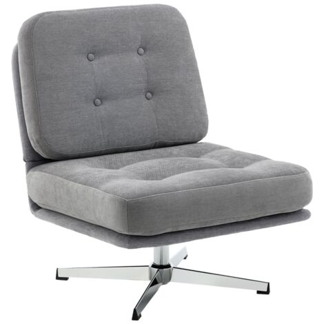 Fauteuil pivotant, fauteuil de lecture rembourré en chenille, assise large, coussin à ressorts et pieds en métal, gris clair