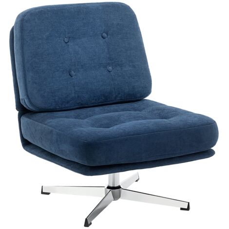 Fauteuil pivotant, fauteuil de lecture rembourré en chenille, assise large, coussin à ressorts et pieds métalliques, bleu foncé