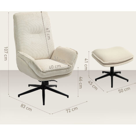 Fauteuil pivotant rembourré avec repose-pieds, fauteuil inclinable moderne pour salon, chambre, bureau, beige