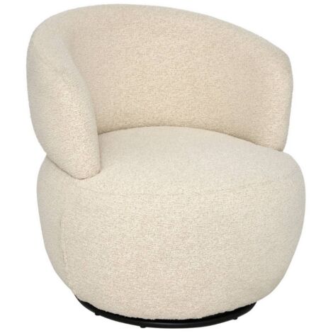 Fauteuil pivotant rembourré bouclette coloris ivoire - Longueur 73,5 x Profondeur 71,5 x Hauteur 72,5 cm