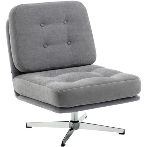 Fauteuil pivotant rembourré en chenille, large siège avec coussin à ressorts et pieds métalliques, gris clair