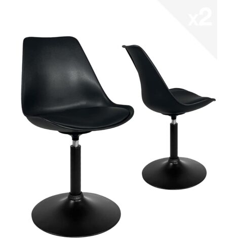 Fauteuil pivotant rétro vintage, assise en plastique souple, coussin intégré en similicuir, base en métal avec patins antidérapants en silicone NOSA - Lot de 2 (Blanc)