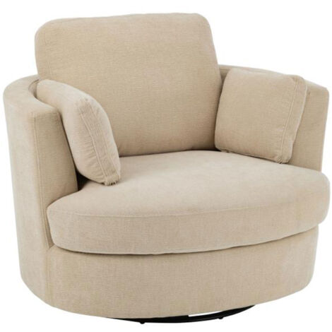 Fauteuil pivotant rond 109x100x89 cm en tissu beige
