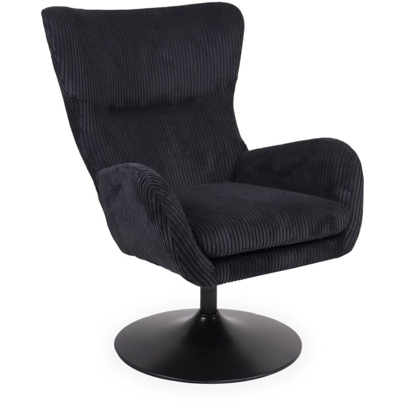 Cotecosy - Fauteuil pivotant style bergère Arthuro Velours côtelé Noir