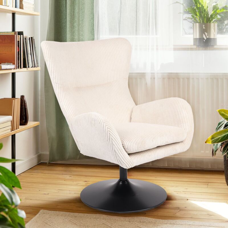 Cotecosy - Fauteuil pivotant style bergère Arthuro Velours côtelé Beige