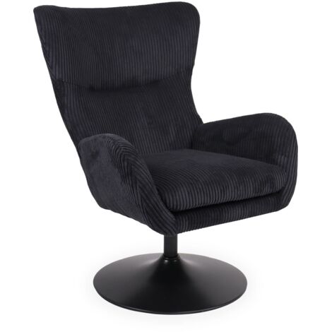 Fauteuil pivotant style bergère Arthuro Velours côtelé Noir