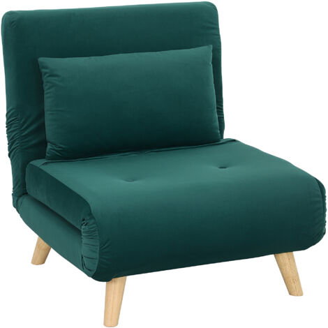 Fauteuil pliant convertible en lit velours dossier réglable 120 kg chaise lit d’appoint vert foncé