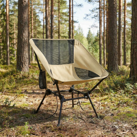 Fauteuil Pliant Réglable, Chaise de Plage avec 2 Poches, pour Voyage, Supporte 150 kg, Marron