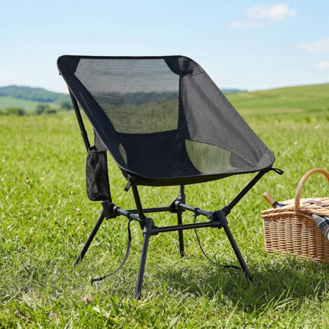 Fauteuil Pliant Réglable, Chaise de Plage avec 2 Poches, pour Voyage, Supporte 150 kg, Noir