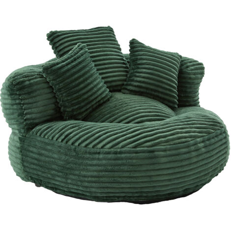 Fauteuil Poire en Velours Côtelé, Dossier Haut avec Trois Coussets, Confortable pour Adultes, Vert Foncé