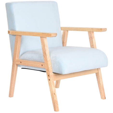 Fauteuil Polyester Mdf 61X69X77 Velours Bleu Ciel