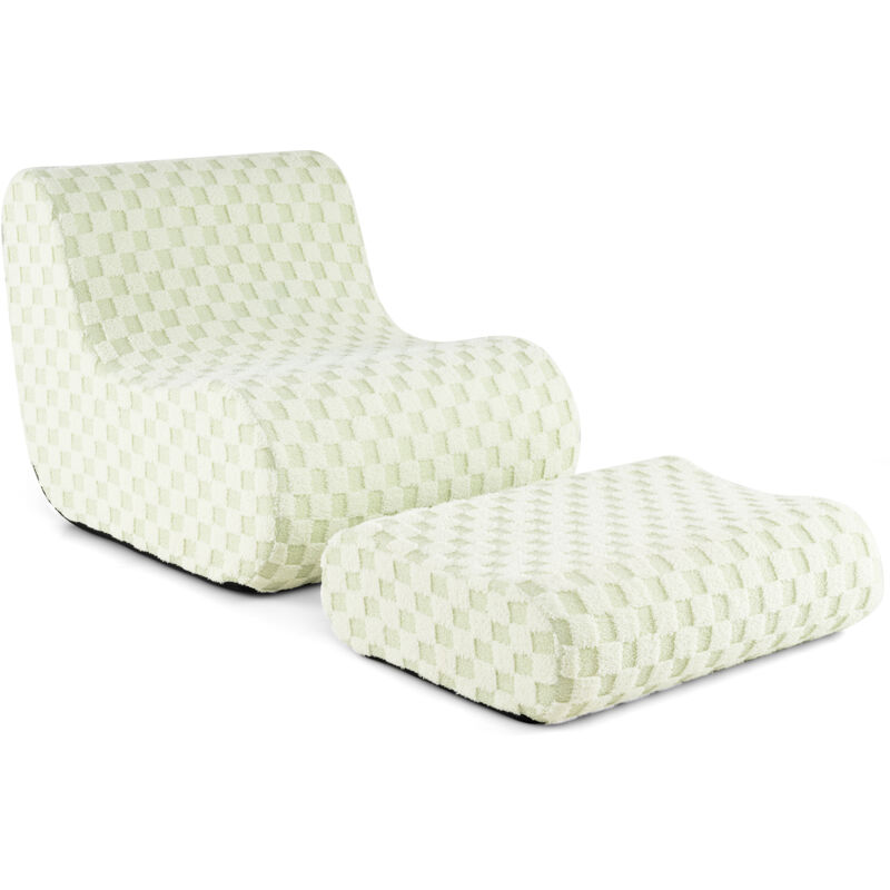 Costway - Fauteuil Pouf avec Ottoman, avec Éponge à Haute Élasticité, Fond Antidérapant & Housse en Velours Teddy Lavable en Machine, Vert