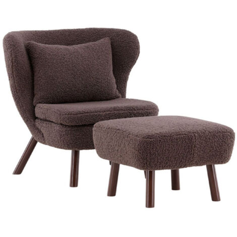 Fauteuil & Pouf Bouclette "Ryxo" 85cm Marron