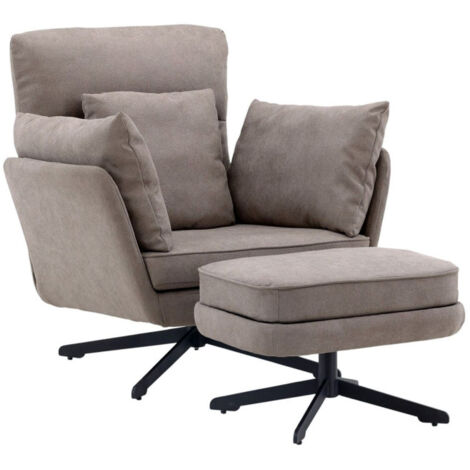 Fauteuil & Pouf Design Bouclé "Madrid" 96cm Gris