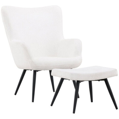 Fauteuil & Pouf Design Bouclette "Como" 95cm Blanc