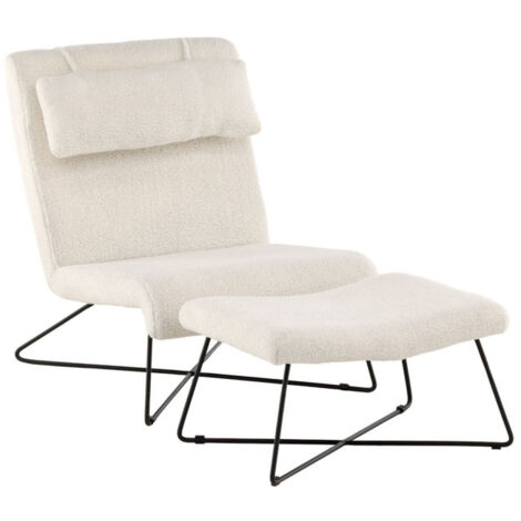 Fauteuil & Pouf Design Bouclette "Laconia" 88cm Blanc