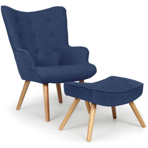 Fauteuil & Pouf Scandinave "Orle" 98cm Bleu