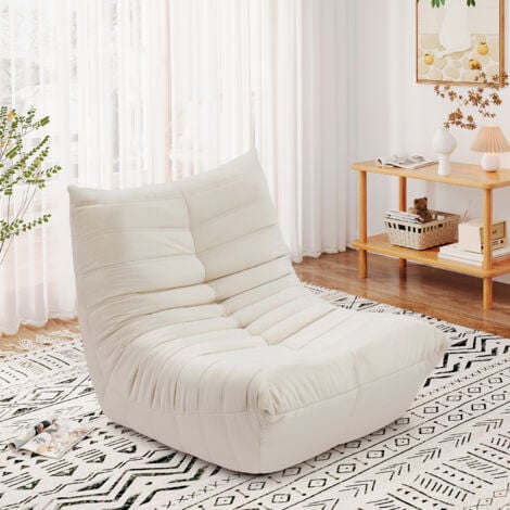Fauteuil pouf,Fauteuil de Sol Paresseux,Canapé Tatami confortable,Canapé pouf Chaise de cheminée en cuir de chamois,85L x 80l x 84Hcm,Beige