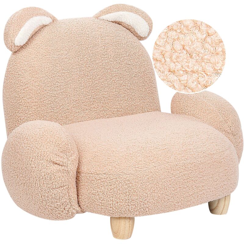 Fauteuil pour Enfant en Forme de Lapin à Fourrure Synthétique Beige et Bois Kanna