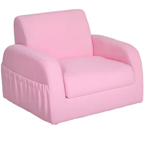 Fauteuil pour enfants de 3 ans, canapé transformable, design 2 en 1, lit pliant 2 positions avec accoudoirs, siège large rembourré 47x45x38 cm rose