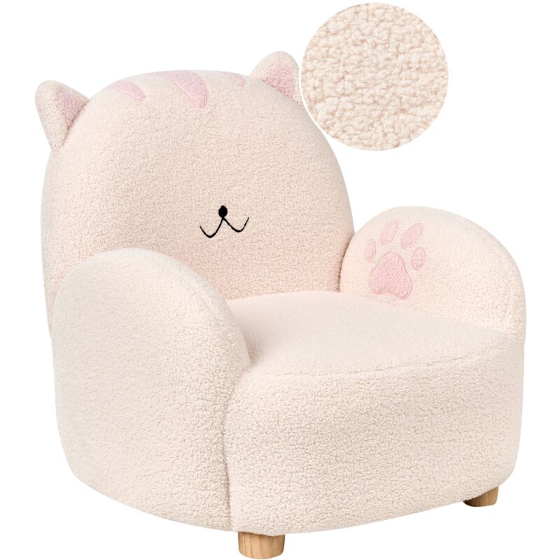 Beliani - Fauteuil pour Enfants en Bouclé en Forme de Chat Rembourré Blanc Cassé Zoar