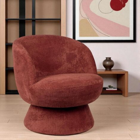Fauteuil prune pivotant - tissu chenille, style rétro IENA