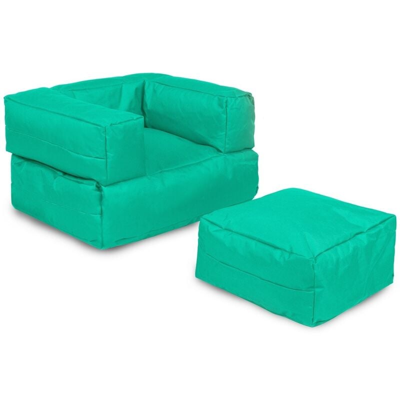 wellhome - fauteuil d'extérieur enfant + pouf turquoise