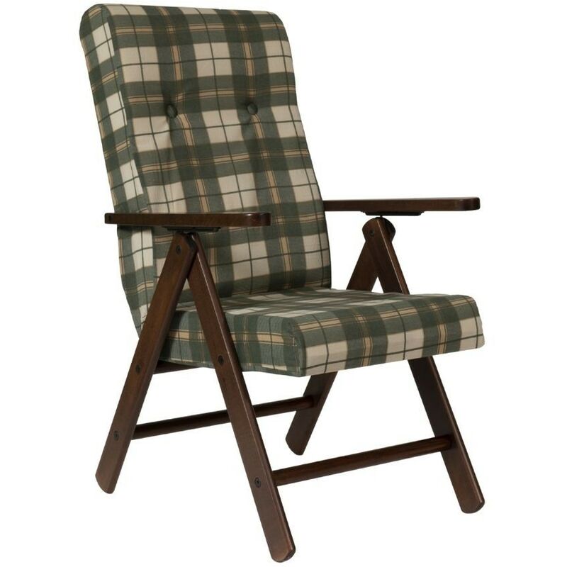 Toscohome - Fauteuil réglable en bois avec tissu à carreaux vert - Roma