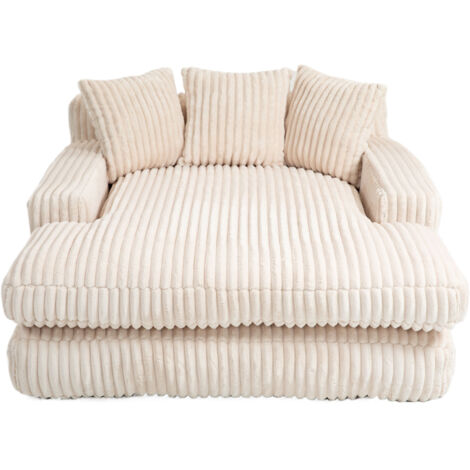 Fauteuil relax 125 × 155 × 63 cm en velours côtelé beige  Sans Montage
