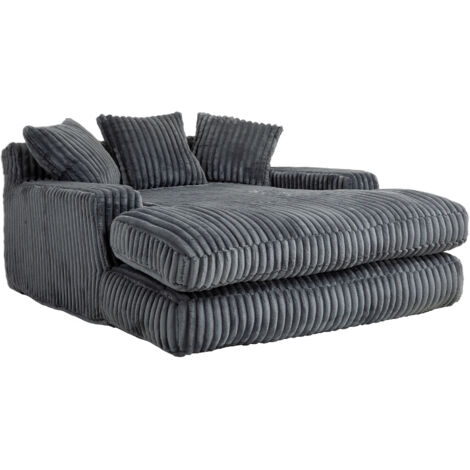 fauteuil relax 125x155 Cm En Velours Côtelé Gris Foncé, Méridienne Sans Montage, 3 Coussins