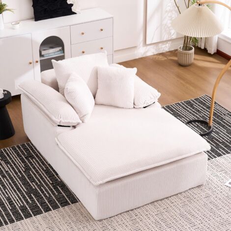 Fauteuil Relax 177x122x92cm - design épuré et sans cadre - Doté de larges accoudoirs - Velours côtelé - blanc
