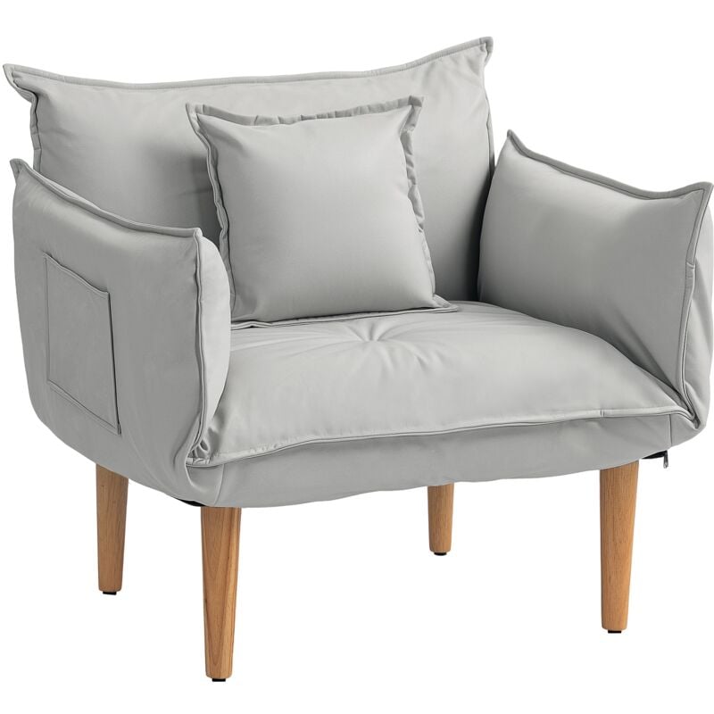 Tanant - Fauteuil relax 2 en 1, fauteuil réglable, chaise longue avec dossier rembourré, convient pour salon, chambre, Gris clair