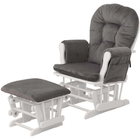 Fauteuil relax à bascule avec repose-pieds fauteuil lounge en tissu velours côtelé gris foncé structure bois massif blanche 040009667